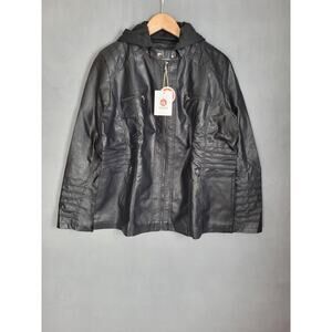 Tanming Women's Removable Hooded Faux Leather Jacket XXL